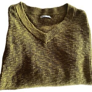 Sonoma Women’s V-Neck Knit Sweater Short Sleeve Mustard Green Yellow Size L